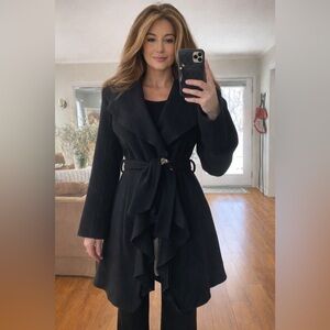 NWOT! Just Cavalli Roberto Cavalli Black Wool Drape Ruffle Trench Coat Stunning!